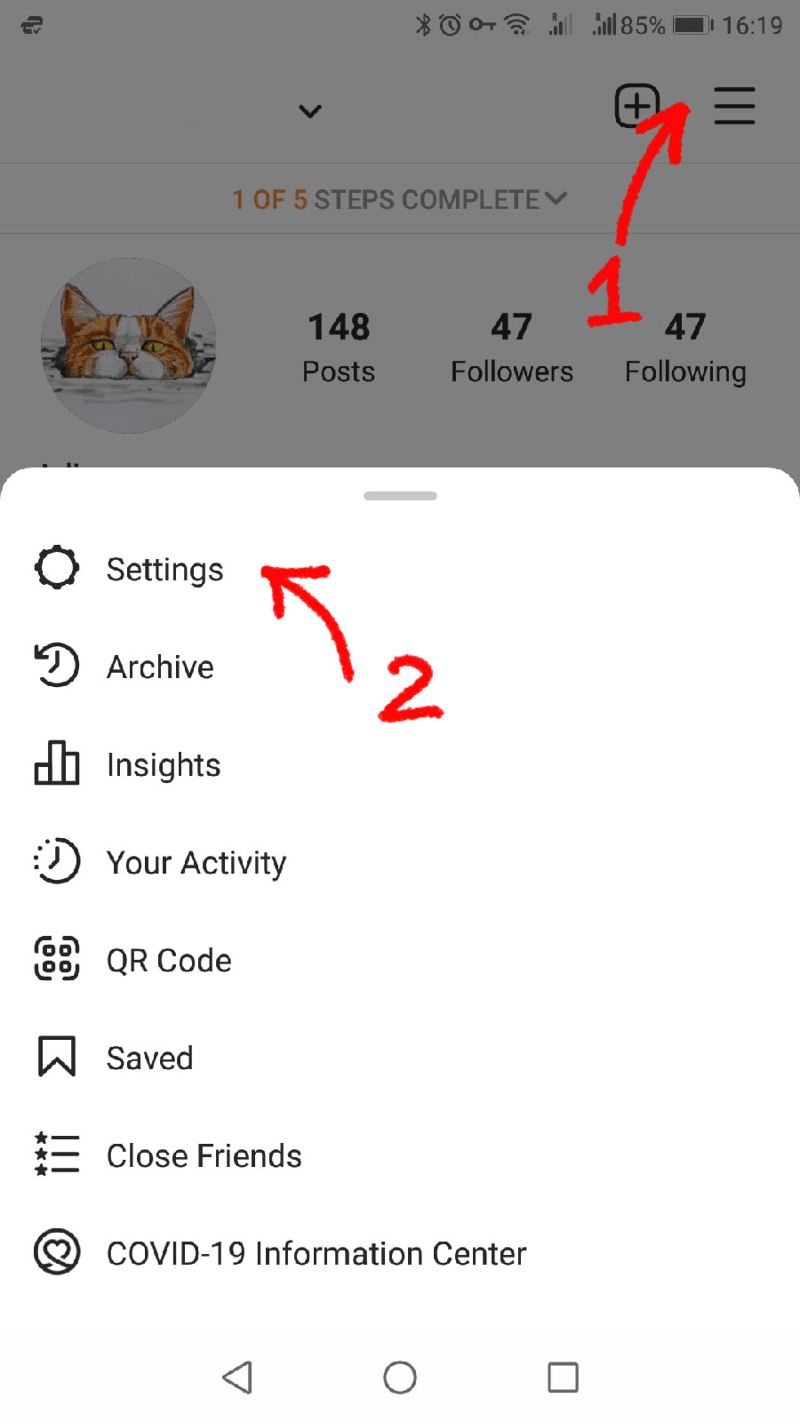 Instagram 'settings' button